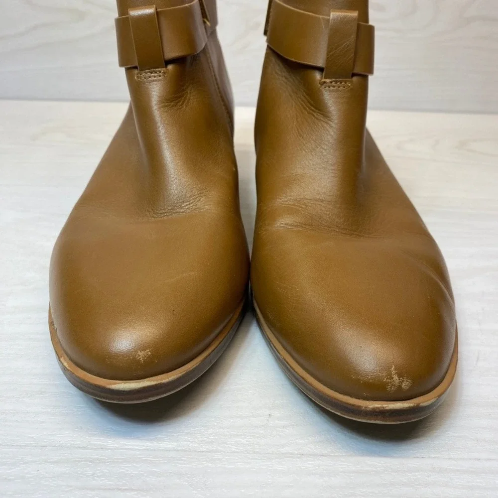 Michael Kors Womens 10M Ankle Boots Leather MK Buckle Brown Logo Booties